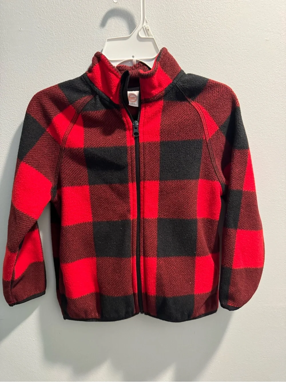 Kids Red & Black Buffalo Plaid Zip-Up Fleece Jacket Size 6/7 Boys Wonder Nation